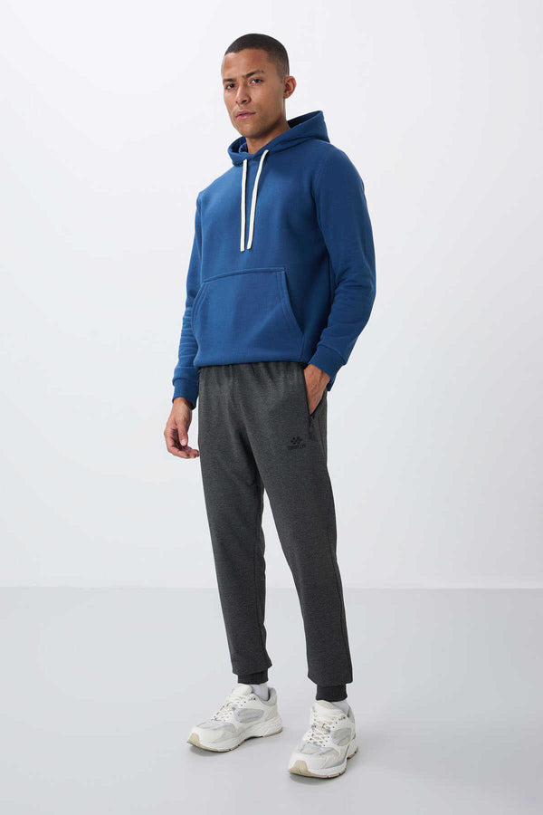 Tommylife Toptan Antrasit Melanj Fermuar Cepli Standart Kalıp Jogger Erkek Eşofman Alt - 84651