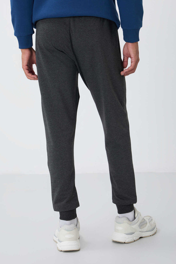 Tommylife Toptan Antrasit Melanj Fermuar Cepli Standart Kalıp Jogger Erkek Eşofman Alt - 84651