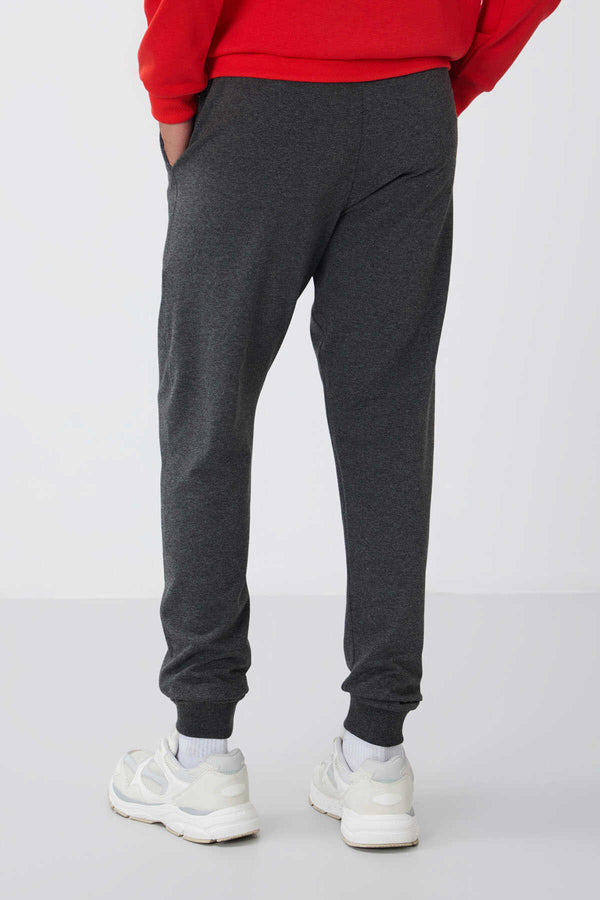 Pantaloni de trening pentru bărbați, cu croială standard și manșete, culoare antracit melanj, Tommylife Wholesale - 84652