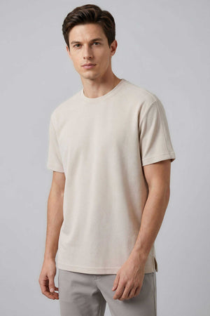 Tommylife Toptan Bej Rahat Form Esnek Nefes Alabilir Erkek T-Shirt - 88495