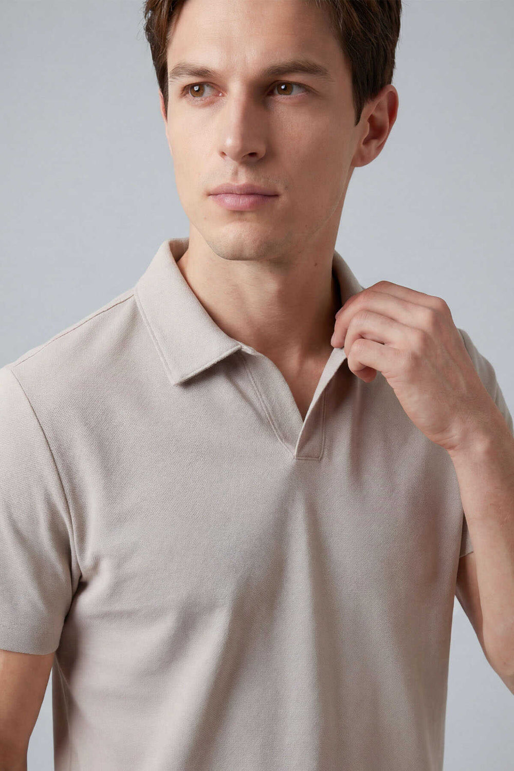 Tommylife Toptan Bej Rahat Form Yumuşak Dokulu Polo Yaka Erkek T-Shirt - 88496