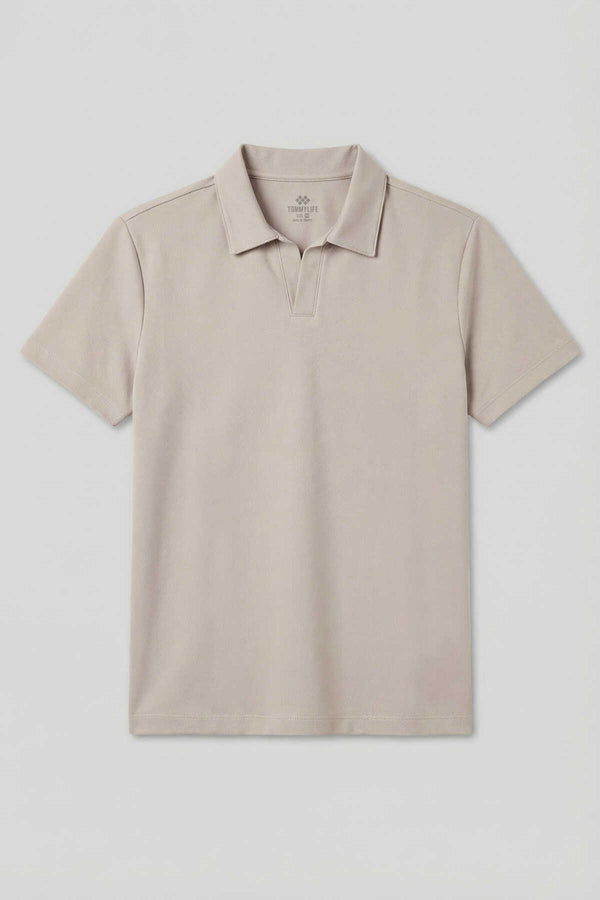 Tommylife Toptan Bej Rahat Form Yumuşak Dokulu Polo Yaka Erkek T-Shirt - 88496