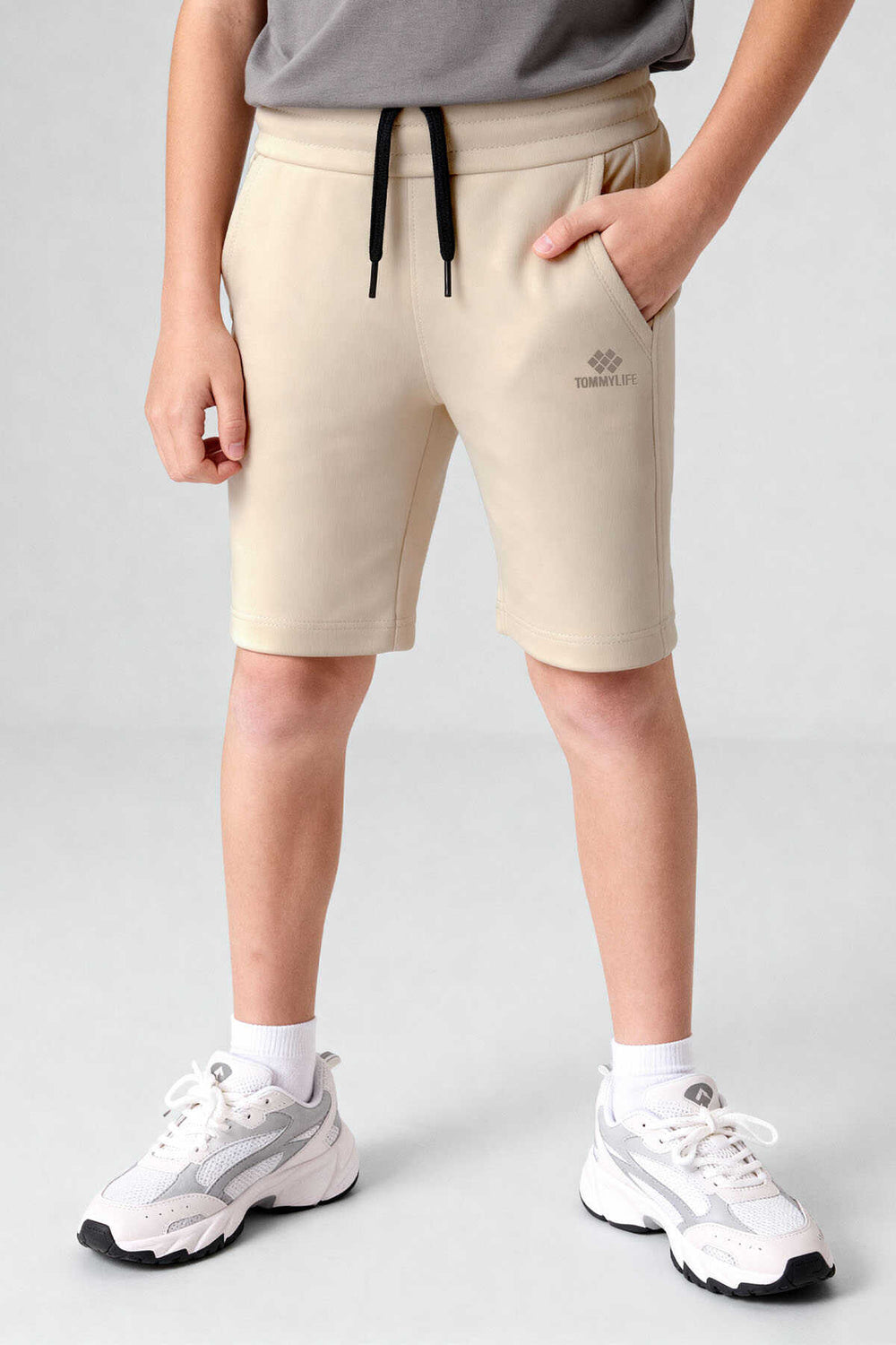 Tommlife Toptan Bej Standart Fit Basic Performans Erkek Çocuk Şort  - 11303