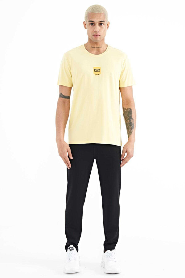 Tommylife Toptan Bert O Yaka Standart Kalıp Baskılı Erkek T-Shirt 88210 Sarı