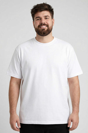 Tommylife Toptan Beyaz Basic Kısa Kol O Yaka Büyük Beden Erkek T-Shirt - 88072