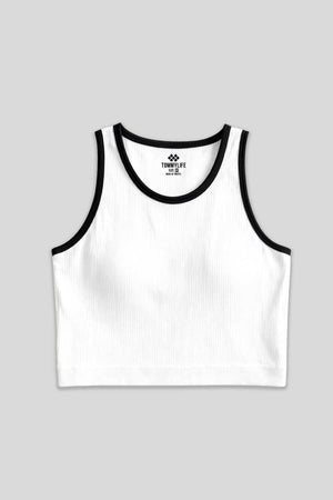 Tommylife Toptan Beyaz Basic Sıfır Kol Dar Kalıp U Yaka Kadın Crop Top Atlet - 97162