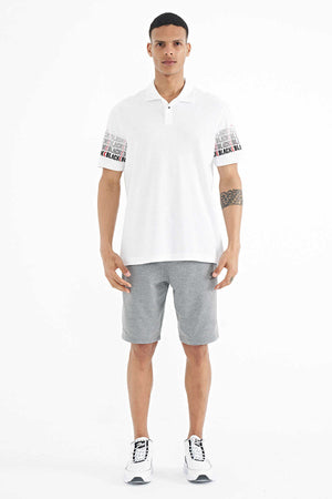 Tommylife Toptan Beyaz Kol Baskı Detaylı Polo Yaka Standart Form Erkek T-Shirt - 88240
