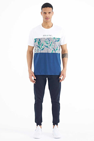 Tommylife Toptan Beyaz Renk Geçişli Baskı Detaylı O Yaka Standart Kalıp Erkek T-Shirt - 88177