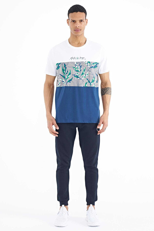 Tricou bărbătesc Tommylife Wholesale, alb, cu imprimeu gradient, guler rotund, croială standard - 88177