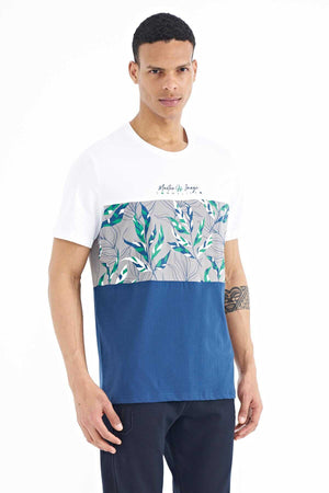 Tommylife Toptan Beyaz Renk Geçişli Baskı Detaylı O Yaka Standart Kalıp Erkek T-Shirt - 88177