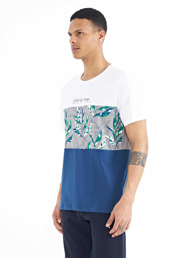 Tricou bărbătesc Tommylife Wholesale, alb, cu imprimeu gradient, guler rotund, croială standard - 88177