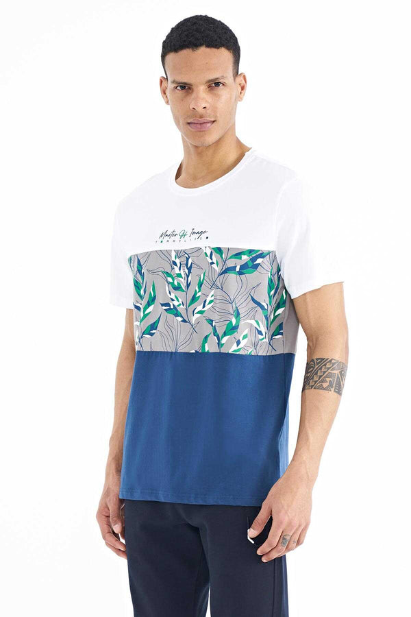 Tommylife Toptan Beyaz Renk Geçişli Baskı Detaylı O Yaka Standart Kalıp Erkek T-Shirt - 88177
