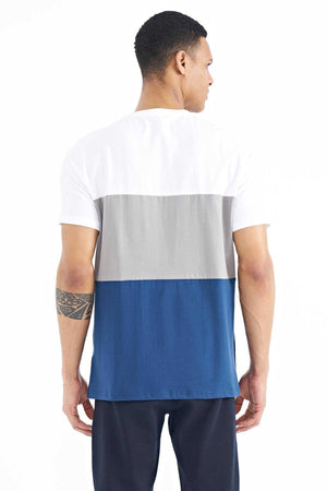 Tricou bărbătesc Tommylife Wholesale, alb, cu imprimeu gradient, guler rotund, croială standard - 88177