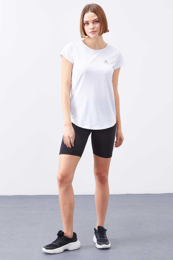 Tricou damă Tommylife Wholesale, alb, cu mânecă scurtă, croială standard, guler rotund, cu fereastră spate - 97101