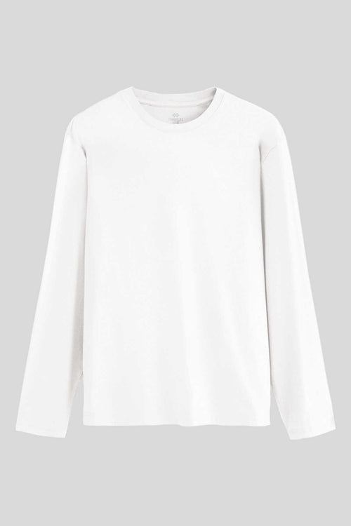Tommylife Toptan Beyaz Standart Fit Basic O Yaka Uzun Kollu İnce Erkek T-Shirt - 87997