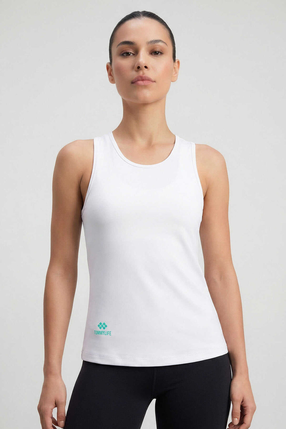 Tommylife Toptan Beyaz Standart Fit Çapraz Sırt Detaylı Kadın Spor Atlet - 97296