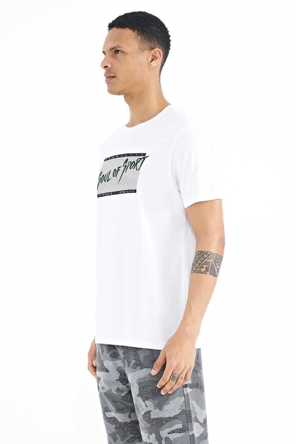 Tommylife Toptan Beyaz Yazı Desen Baskılı Standart Kalıp O Yaka Erkek T-Shirt - 88172