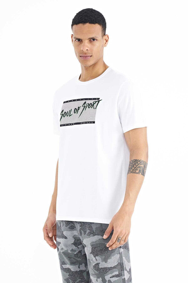 Tommylife Toptan Beyaz Yazı Desen Baskılı Standart Kalıp O Yaka Erkek T-Shirt - 88172