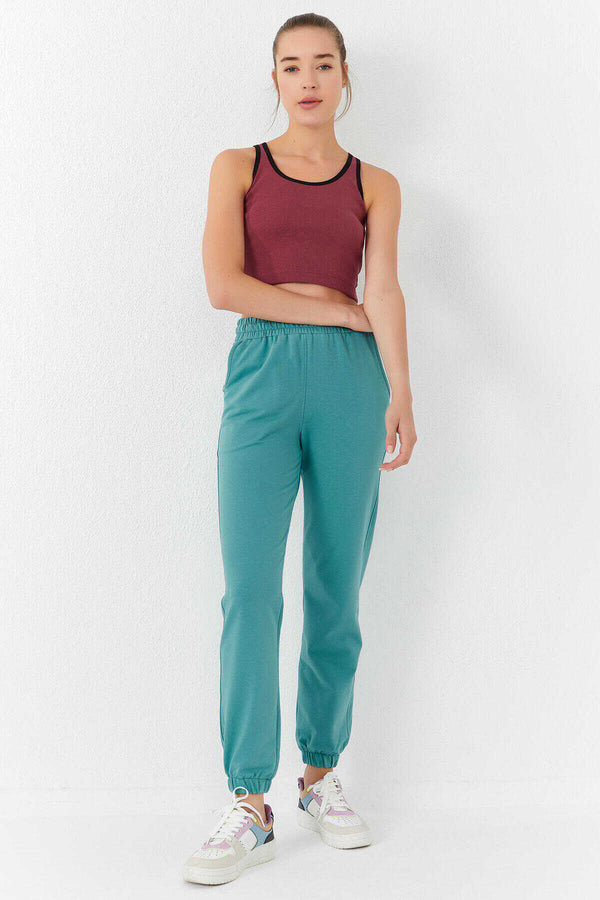 Tommylife Toptan Bordo Basic Sıfır Kol Dar Kalıp U Yaka Kadın Crop Top Atlet - 97162
