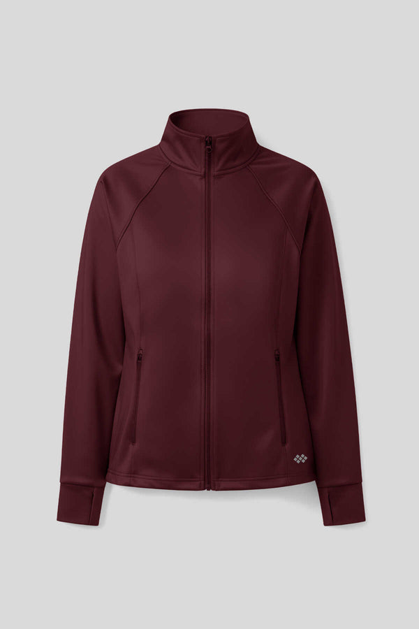 Tommlife Toptan Bordo Fermuarlı Dik Yaka Basic Rahat Form Kadın Koşu Ceketi  - 97310
