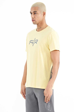 Tommylife Toptan Boris O Yaka Standart Kalıp Baskılı Erkek T-Shirt 88206 Sarı