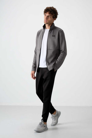 Tommylife Toptan Bran Standart Kalıp Scuba Basic Erkek Eşofman Takım 85199 Koyu Gri - Siyah