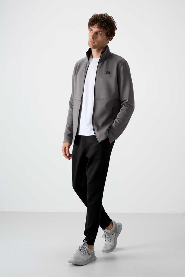 Tommylife Toptan Bran Standart Kalıp Scuba Basic Erkek Eşofman Takım 85199 Koyu Gri - Siyah