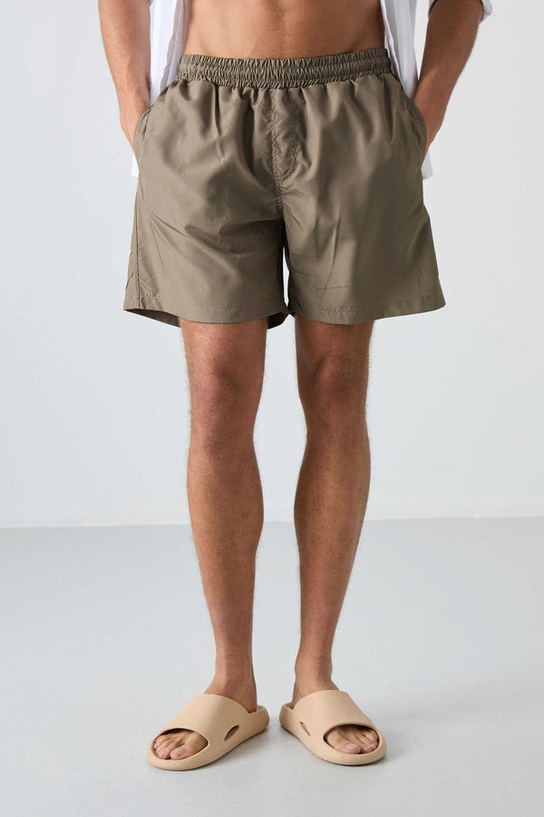 Tommylife Toptan Camel Belden Lastikli Standart Kalıp Erkek Deniz Şortu - 81237