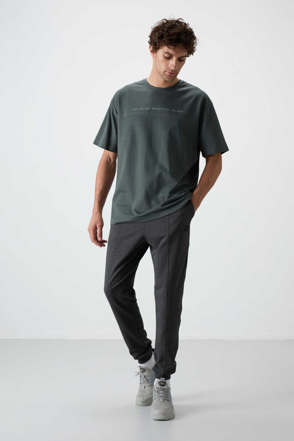 Tommylife Toptan Comfort Fit Nakışlı Erkek Jogger Eşofman Alt 82123 Antrasit Melanj