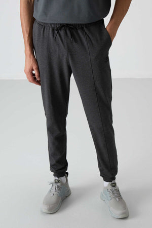 Tommylife Toptan Comfort Fit Nakışlı Erkek Jogger Eşofman Alt 82123 Antrasit Melanj