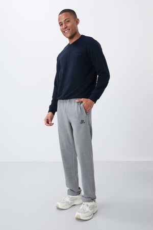 Tommylife Toptan Dar Kalıp Klasik Paça Erkek Eşofman Alt 84669 Gri Melanj