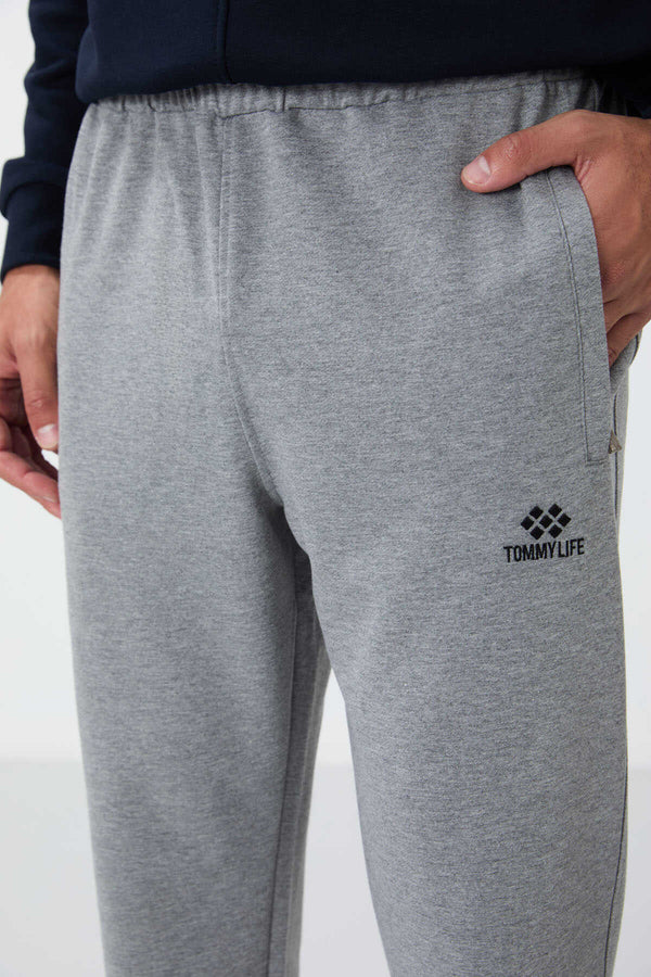 Tommylife Toptan Dar Kalıp Klasik Paça Erkek Eşofman Alt 84669 Gri Melanj