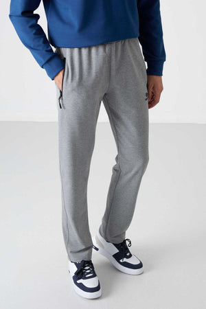Tommylife Toptan Dar Kalıp Klasik Paça Erkek Eşofman Alt 84671 Gri Melanj