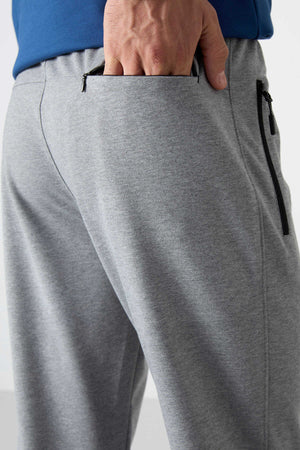 Tommylife Toptan Dar Kalıp Klasik Paça Erkek Eşofman Alt 84671 Gri Melanj