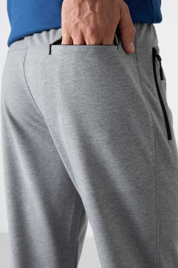 Tommylife Toptan Dar Kalıp Klasik Paça Erkek Eşofman Alt 84671 Gri Melanj