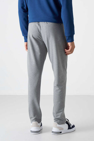 Tommylife Toptan Dar Kalıp Klasik Paça Erkek Eşofman Alt 84671 Gri Melanj