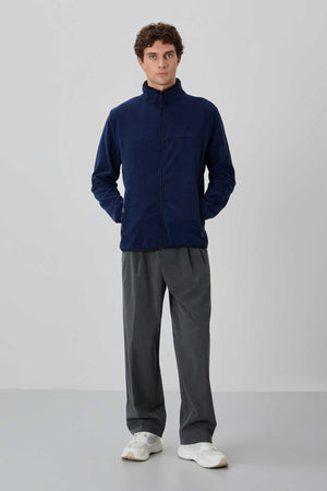 Tommylife Toptan Dik Yaka Standart Kalıp Fermuarlı Erkek Polar Sweatshirt 87992 İndigo