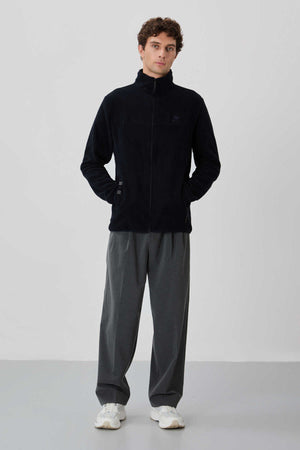 Tommylife Toptan Dik Yaka Standart Kalıp Fermuarlı Erkek Polar Sweatshirt 87992 Lacivert