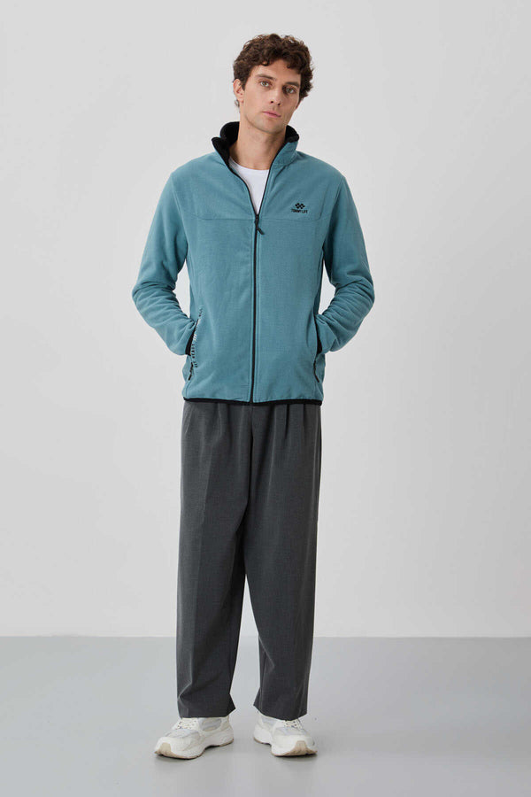 Tommylife Toptan Dik Yaka Standart Kalıp Fermuarlı Erkek Polar Sweatshirt 87992 Mint Yeşili