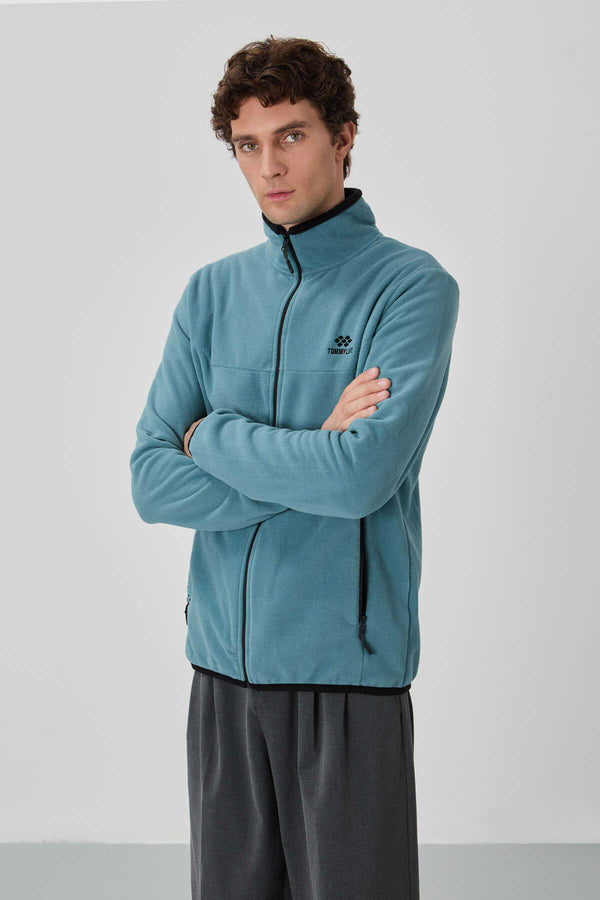 Tommylife Toptan Dik Yaka Standart Kalıp Fermuarlı Erkek Polar Sweatshirt 87992 Mint Yeşili
