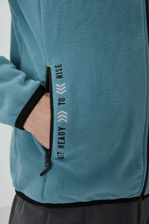 Tommylife Toptan Dik Yaka Standart Kalıp Fermuarlı Erkek Polar Sweatshirt 87992 Mint Yeşili