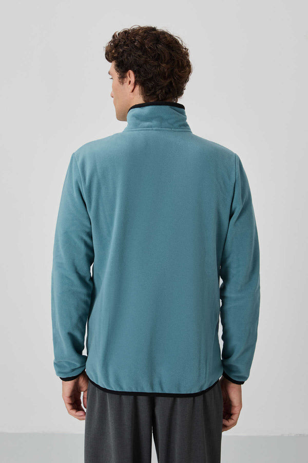 Tommylife Toptan Dik Yaka Standart Kalıp Fermuarlı Erkek Polar Sweatshirt 87992 Mint Yeşili