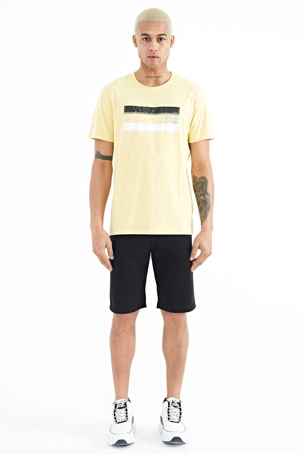 Tommylife Toptan Donald O Yaka Standart Kalıp Baskılı Erkek T-Shirt 88217 Sarı