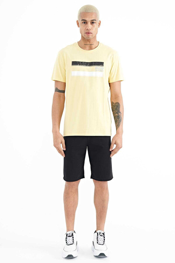 Tommylife Toptan Donald O Yaka Standart Kalıp Baskılı Erkek T-Shirt 88217 Sarı