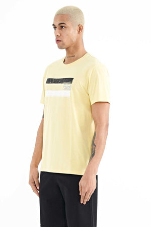 Tommylife Toptan Donald O Yaka Standart Kalıp Baskılı Erkek T-Shirt 88217 Sarı