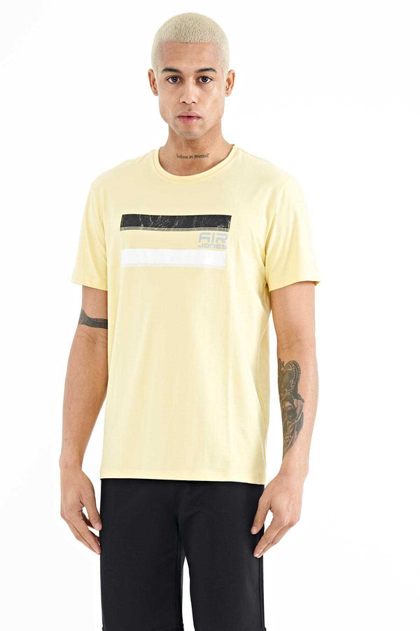 Tommylife Toptan Donald O Yaka Standart Kalıp Baskılı Erkek T-Shirt 88217 Sarı