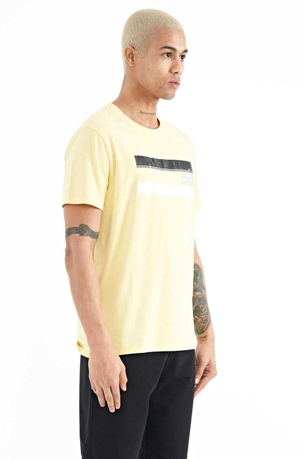 Tommylife Toptan Donald O Yaka Standart Kalıp Baskılı Erkek T-Shirt 88217 Sarı
