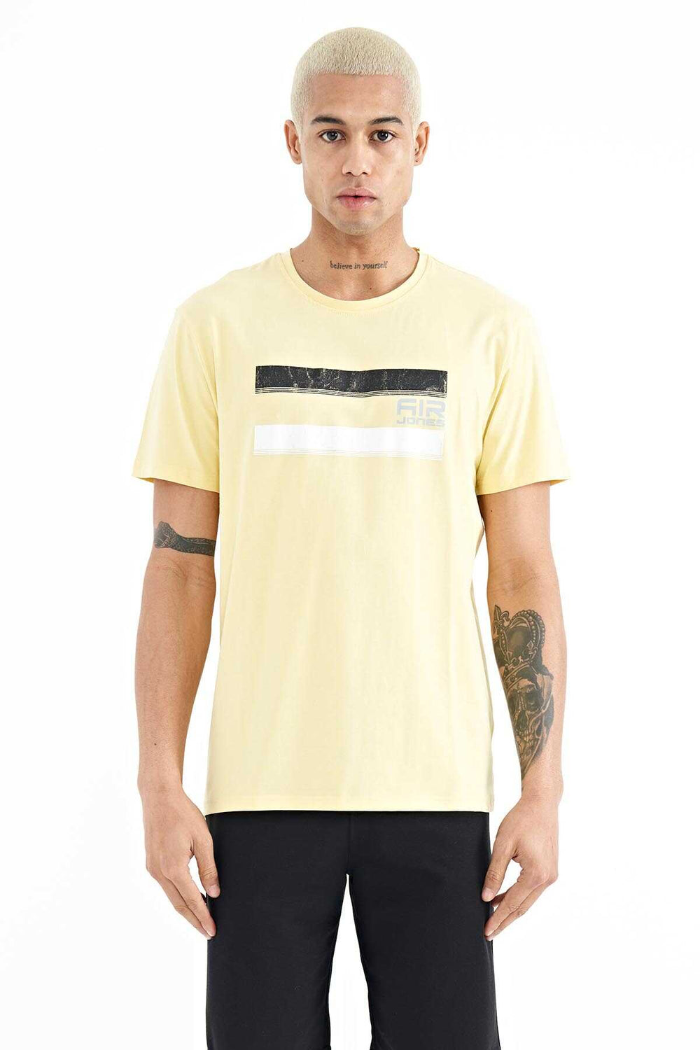 Tommylife Toptan Donald O Yaka Standart Kalıp Baskılı Erkek T-Shirt 88217 Sarı