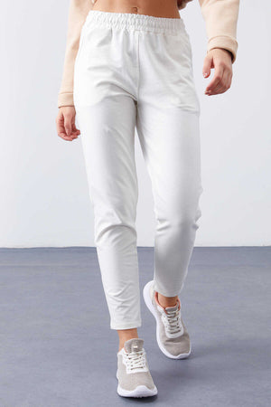 Tommylife Toptan Ekru Yüksek Bel Jogger Rahat Form Dar Paça Kadın Eşofman Alt - 94566