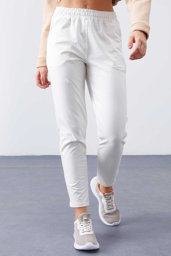 Tommylife Toptan Ekru Yüksek Bel Jogger Rahat Form Dar Paça Kadın Eşofman Alt - 94566